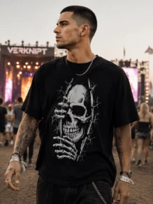 Men's Cotton T-Shirt With Graphic Print, Short Sleeve, Crew Neck, Casual Summer Style Ready Stock Local Warehouse - Black - View 6