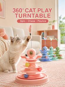 Sweet Orange Pink Multi-Layer Plastic Rotating Windmill Cat Toy (Includes Teaser Wand + Cat), Cute Solid Color Round Non-Slip Detachable Washable Cat Turntable Teaser Ball Toy, Suitable For Indoor Interaction, Daily Play And All-Season Use Cat Toys Cat Accessories Cat Stuff Dog Stuff - Multicolor - View 9