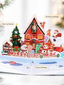 Creative Christmas 3D Greeting Card, Vintage Christmas House Style Card, A Gift For Friends And Family, Party Gift Card And Invitation Card - Green - View 4