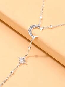 1pc Crescent Moon & Star Rhinestone Long Body Chain, Adjustable Y-Shaped Design, Sparkling Body Jewelry For Evening Party - Rhinestones - View 7
