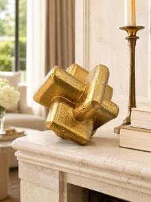 Gold Geometric Knot Resin Desktop Statue, Modern Abstract Decorative Sculpture, Luxury Home Decor Accent, Suitable For Coffee Table, Bookshelf, Mantel, Ideal Living Room Office Display Housewarming Gift - 1PC - View 2