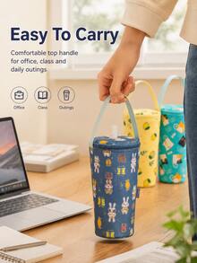 Portable Cup Holder Bag With Handle, Milk Tea Cup Sleeve Storage Pouch, Office Student Beverage Tote Bag, Insulated Design Suitable For Coffee And Tea Drinks, Lightweight Carrying Bag, Fashion Travel Accessory, Suitable For School Work Commute Daily Cup Storage Organizer Bag - Multicolor - View 3