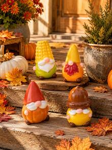 5Pcs Autumn Gnome Decorations, Pumpkin Corn Harvest Gnome Figurines For Table Shelf Mantel Seasonal Home Decor - Dwarf Figurine - View 3