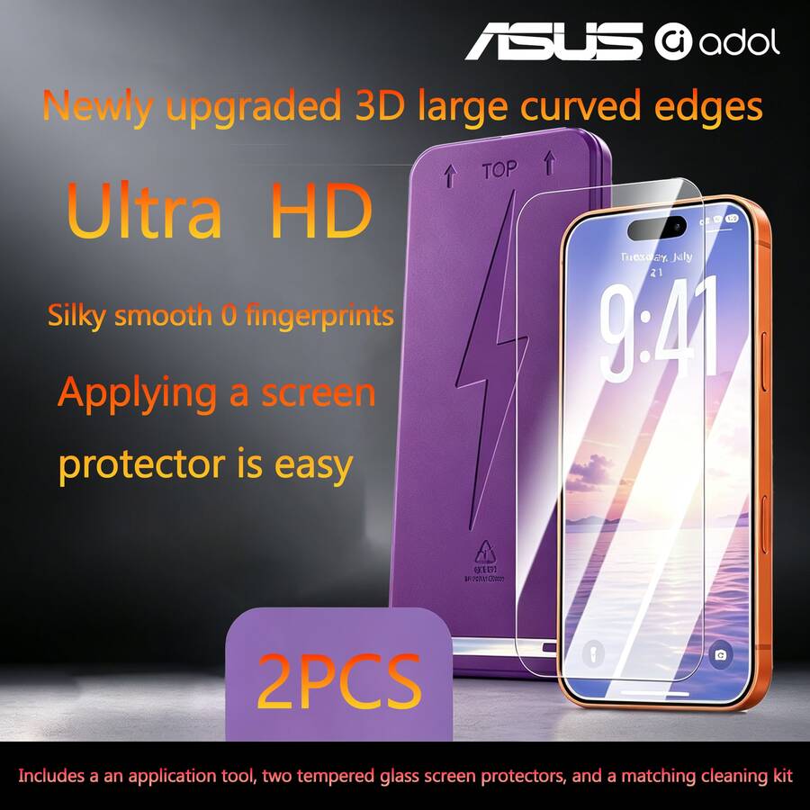 ASUS 2Pcs Ultra HD Tempered Glass Screen Protector For IPhone 17/16/15 Series, 9H Hardness Anti-Fingerprint Full Coverage Film With Dust-Free Installation Box, Shockproof & Case Friendly For IPhone, Newly Upgraded 3D Large Curved Edge Phone Screen Protector