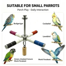 Stainless Steel Parrot Windmill Toy | 4-Arm Stand + Pear Wood Chewing, Matte Anti-Jamming, Built-In Dual Bearings, Bird Cage Interactive Toy - View 2