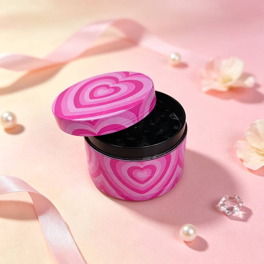 50MM-Pink Heart Style 4-Layer Zinc Alloy Metal Grinder, Portable Outdoor Herb Grinder, Perfect Gift For Girlfriend! Holiday Gift! Christmas Gift! - View 1