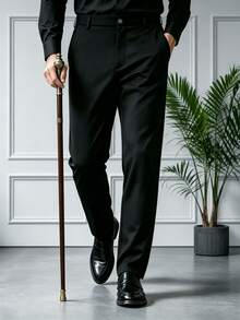 Men's Straight-Leg Suit Pants, Casual & Business Versatile, Suitable For All Seasons, Daily Wear, Great Gift For Boyfriend - Black - View 1