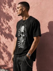 Men's Cotton T-Shirt With Graphic Print, Short Sleeve, Crew Neck, Casual Summer Style Ready Stock Local Warehouse - Black - View 7