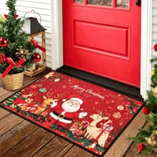 1pc Christmas Theme Welcome Doormat, Red Santa Claus & Reindeer Pattern, Suitable For Room Decor, Floor Mat, Bedroom Carpet, Kitchen Mat, Home Decor, Entryway Mat And Bathroom Mat, Ideal Christmas Gift For Family And Friends - A - View 1