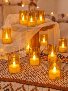 6/12/24pcs Small LED Flameless Tea Lights, Timer Flameless Tea Candles, LED Tea Lights, Flickering Electronic Tea Candles, Battery Operated Candles With Remote Control Timer, Suitable For Home, Wedding Centerpiece Decoration, Christmas, Table Setting And More. - Gold - View 3