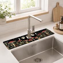 1pc Mushroom Pattern Sink Faucet Absorbent Mat, Drainage Pad, Suitable For Kitchen, Bathroom Sink, Countertop, Drainage Pad, Diatomaceous Earth Material, Trimmable, Quick Drying Mat - Multicolor - View 3