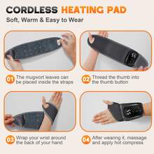 Black Cordless Wrist Heating Pad For With 3 Heating Levels 3 Vibrations Heated Massage Wrist Brace Wrist Wrap Sports Wrist Joint Protection Tool Rechargeable Wristband,Perfect For Teacher's Day Gift,Suitable For Sending To Boyfriends And Girlfriends - Black - View 6