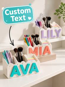 Personalized Desk Organizer With Custom Name, Pen Pencil Holder, Stationery Storage Box, Makeup Brush Organizer, Multi Compartment Desktop Storage, Office Desk Accessory, Custom Name Pen Cup, Vanity Organizer, Personalized Gift - Multicolor - View 3