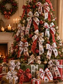 1 Roll Christmas Decorative Ribbon, 6.3cm Wide 2m Roll, Holiday Print Gift Wrapping Ribbon, Suitable For Adults, Christmas Tree Wreath Bow DIY Crafts, Holiday Party Home Decor, Christmas Gift Wrapping - 6.3cm X 2m - View 2