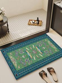 1PC Vintage Symmetrical Insect Pattern Peacock Green Long Runner Rug, Bohemian Style Faux Cashmere Rectangular Butterfly Moth Dragonfly Design Machine Washable Long Floor Mat, Suitable For Living Room Hallway Entryway Home Decor - Multicolor - View 4