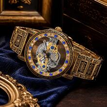 1pc Hollow Mechanical Watch With Exquisite Strap, Floral Engraving And Colorful Stone Inlaid Bezel, Fashionable And Versatile, Perfect Gift - Mouldless - View 4