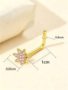 1件亮面不鏽鋼金/銀色楓葉彩色 20G (0.8mm) 鑲鋯石鼻釘，適合女性日常穿戴、派對約會 - 金色 - 查看 3