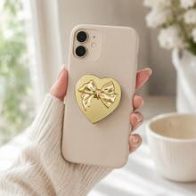 Exquisite Bow Shaped Heart-Shaped Personalized Fashionable Phone Holder, Suitable For All Phones, Cute Desktop Storage Rack - Silver - View 3