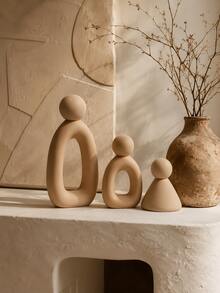 3pcs Minimalist Abstract Home Figurines, Neutral Beige Geometric Human Decor, Wabi-Sabi Style Desktop Ornament, Suitable For Living Room, Bookshelf, Coffee Table, Entryway - Multiple Styles - View 7