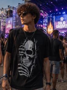 Men's Cotton T-Shirt With Graphic Print, Short Sleeve, Crew Neck, Casual Summer Style Ready Stock Local Warehouse - Black - View 4