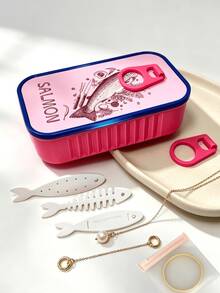 Portable Salmon Pattern Travel Jewelry Box With Fish-Shaped Compartments, Compact Anti-Tangle Earring And Necklace Storage Box, Exquisite Small Jewelry Organizer For Travel And Daily Use, Gift For Female Friends - Multicolor - View 1