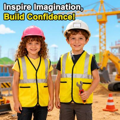 Children's Role Play Engineer Costume, Dress Up Outfit For Pretend Play, Suitable For Group Party, Festivals, Stage Performance, Unisex, Children's Gift, Ideal For Holiday, Birthday, Surprise, Back To School Gifts