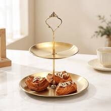 3pcs/4pcs Stainless Steel Multi-Layer Household Storage Tray, Nordic Dessert Holder, Afternoon Tea Snack Tray, Luxury Party Decoration - Gold - View 3