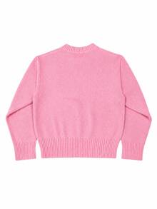1pc Girls Big Tween Girl Round Neck Chunky Knit Sweater, Loose Lantern Long Sleeve, Ribbed Cuffs, Soft All-Match Versatile Style - Pink - View 4