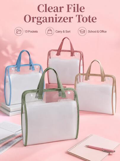 1pc Transparent Document Storage Bag, Portable Transparent Document Bag With Handle, A4 Paper Storage And Organization Bag, Suitable For Students And Offices.