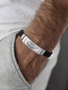 Jesus Fish Stainless Steel & Silicone Bracelet, Sweat-Resistant, Washable, Men's Business Jewelry, Christmas Gift - Cross - View 7