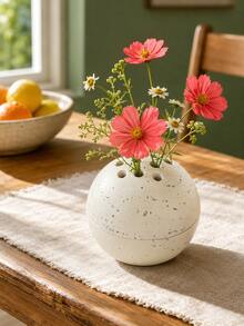 Modern Resin Porous Flower Pot, Round Faux Travertine Texture Japanese Style Ikebana Planter, Wabi-Sabi Japanese Desktop Decor, Suitable For Living Room, Bedroom, Wedding And Housewarming Gift - Multiple Styles - View 2