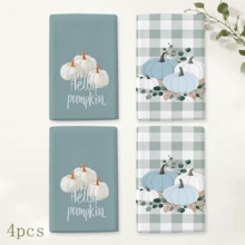 2/4/6pcs Blue & White Pumpkin Plaid Pattern Printed Kitchen Towels, Ultra-Soft Microfiber High Absorbent Tea Towels, Dish Cloths, Cleaning Towels, Hand Towels, Suitable For Cooking, Baking, Wiping, Cleaning And Kitchen Decoration, Kitchen Accessories, Daily Essentials - Multicolor - View 11