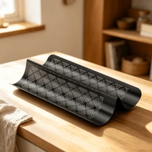 1-Piece Perforated Baguette Baking Sheet, 40.5 X 20 Cm, Suitable For 2 Baguettes, Coated, Black - View 3