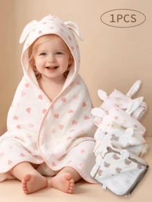 1pc Lightweight Hooded Baby Bath Towel, Cute Print Soft Skin-Friendly, Suitable For All Seasons, Fit For Infants And Toddlers - Multicolor - View 2