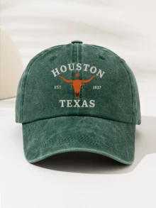 قطعة واحدة قبعة بيسبول عصرية بسيطة مغسولة بطبعة "HOUSTON ST 1837 TEXAS Bull Head"، بأسلوب أمريكي عتيق موحد الجنس، قطعة موضة أساسية، جذابة للغاية بأسلوب زخرفي لجميع الفصول، هدية للعائلة والأصدقاء - قبعة مغسولة - مشاهدة 12