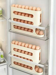 Minimalist Transparent Gray 4-Tier Egg Storage Box, PP Plastic Automatic Rolling Egg Dispenser Organizer Rack, Large Capacity Slide-Rail Refrigerator Kitchen Home Daily Food Storage Rack - Multicolor - View 7