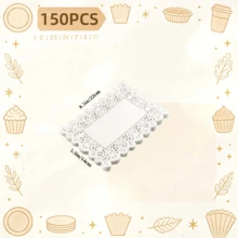 150PCS White Disposable Lace Paper Doilies, Assorted Size Rectangle Placemats, Elegant Decorative Paper Pads For Tables, Cakes, Desserts, Coffee, Crafts, Wedding Tableware And Food Packaging - White - View 16