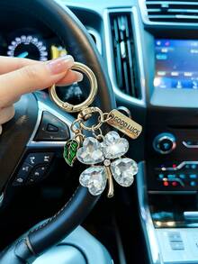 1pc Fashion Minimalist Elegant Clover Bag Charm, Luxury Crystal Keychain Pendant, Car Key Holder, Handbag Decorative Pendant - Multicolor - View 3