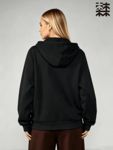 mulinsen Women's Sports Zip-Up Sweatshirt, Adjustable Drawstring Hood, Metal Zipper, Windproof, Skin-Friendly, For Sports And Fitness - Black - View 6