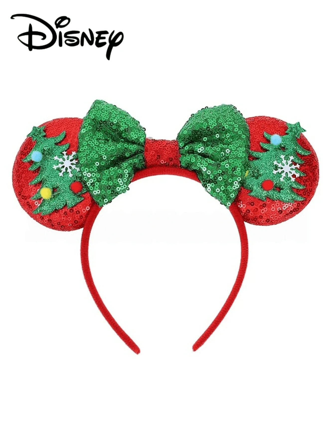 Disney 1pc Christmas Ears Headband - Sparkle Red Sequin Green Bow Christmas Tree Snowflake Cute Holiday Hair Accessories - Multicolor - View 1