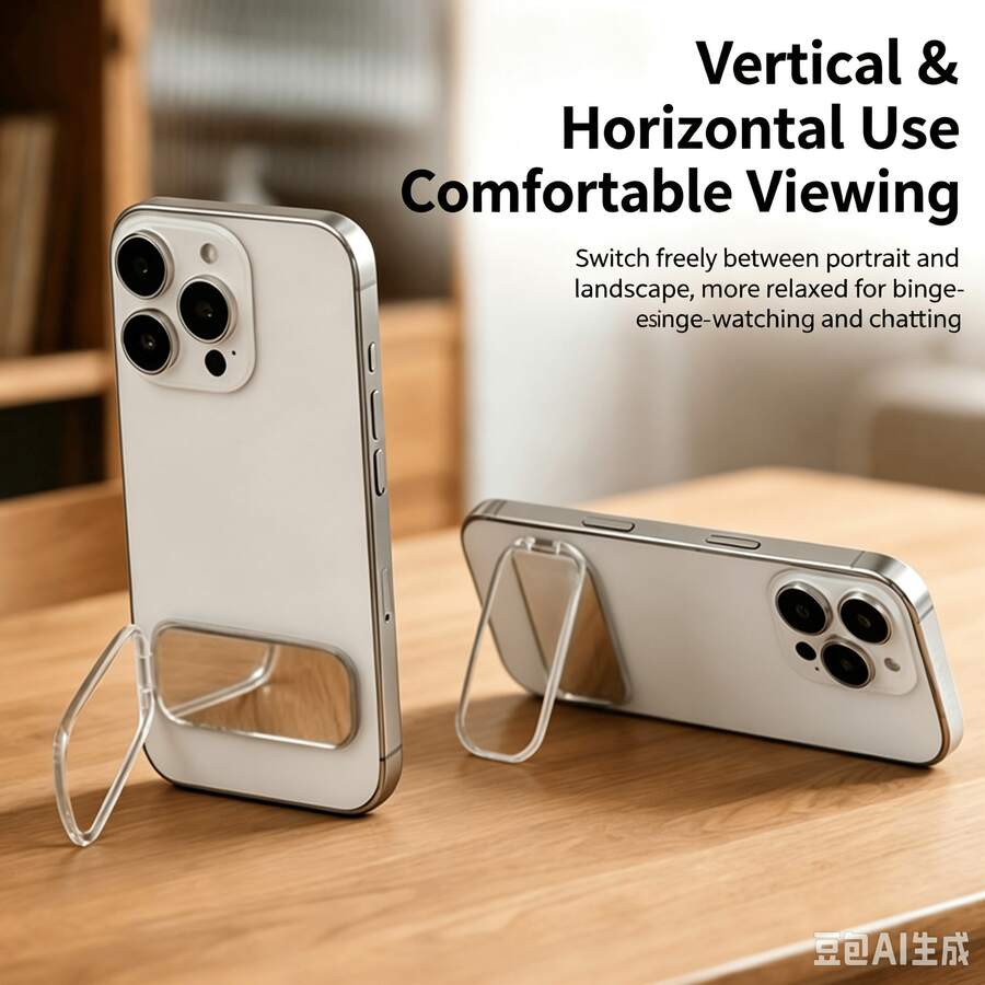 1pc Foldable Back‑Stick Phone Stand, 2‑In‑1 Mirror & Phone Holder, Vertical Horizontal View Mini Invisible Portable Phone Support