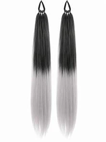 2pcs 28 Inch Straight Synthetic Fiber Ponytail Hair Extensions With Elastic Band, Suitable For Women's Daily Wear - Multicolor - View 21