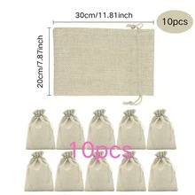 50入組10x14cm黃色帆布袋（帶束繩）,亞麻麻袋,黃麻布袋,適用於珠寶,diy,藝術和工藝品,婚禮,派對,聖誕節等 - 卡其色 - 查看 18