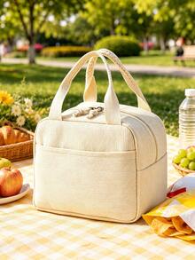 Solid Color Large Insulated Lunch Bag, Corduroy Material, Extra Large Capacity, Suitable For Office Workers And Students, Thickened Aluminum Foil Lining With Ice Pack, Reusable (Non-Food Contact), Unisex - Multicolor - View 7