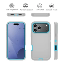 耐用 3 合 1 保護殼，相容 iPhone、Galaxy、HONOR 及其他手機 - 淺灰+天藍 - 查看 5