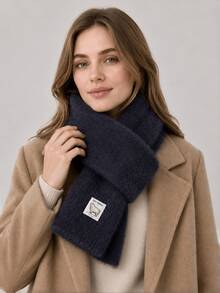 1pc Korean Style INS Soft Knitted Scarf For Women, Thick Warm Solid Color Versatile Cross-Knit Neck Warmer, Suitable For Autumn/Winter Daily Wear For Students - Multicolor - View 8