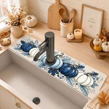 1pc Thanksgiving Sink Faucet Absorbent Mat, Multicolor Pumpkin Pattern, Drainage Mat, Suitable For Kitchen, Bathroom Sink, Countertop, Drainage Mat, Diatomaceous Earth Material, Trimmable, Quick-Drying Mat - Multicolor - View 1