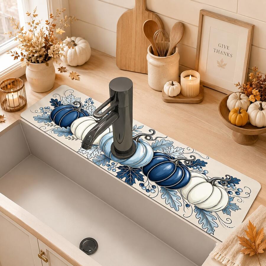 1pc Thanksgiving Sink Faucet Absorbent Mat, Multicolor Pumpkin Pattern, Drainage Mat, Suitable For Kitchen, Bathroom Sink, Countertop, Drainage Mat, Diatomaceous Earth Material, Trimmable, Quick-Drying Mat - Multicolor - View 1
