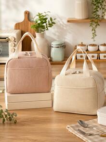 Solid Color Large Insulated Lunch Bag, Corduroy Material, Extra Large Capacity, Suitable For Office Workers And Students, Thickened Aluminum Foil Lining With Ice Pack, Reusable (Non-Food Contact), Unisex - Multicolor - View 2