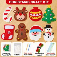 Christmas Theme DIY Sewing Kit, 8pcs Non-Woven Fabric Handmade Material Pack, Santa Claus Snowman Reindeer Christmas Tree Hanging Decorations, Random Color Needle And Bead Chain - White - View 12